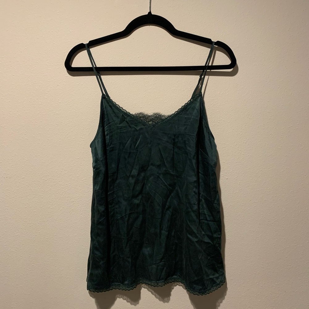 Anthropologie Green Silk Lace Cami